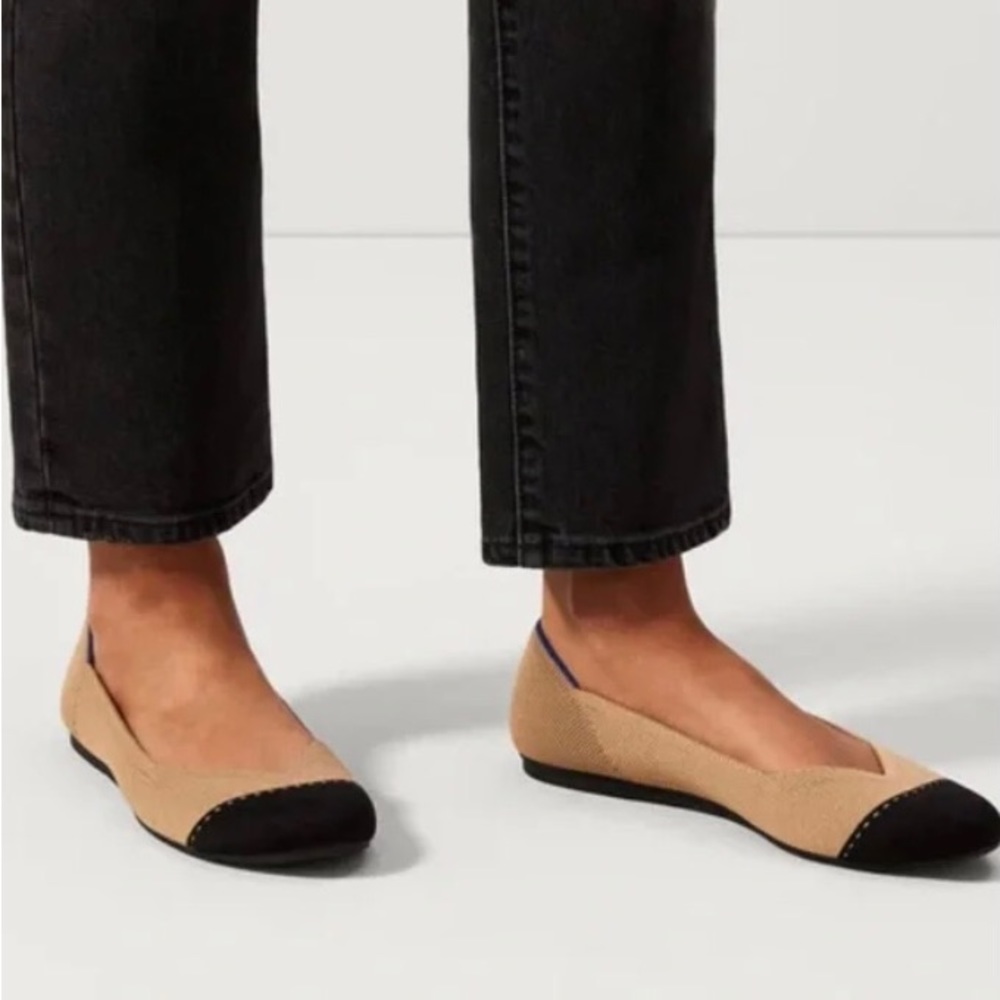 Rothy’s “The Flat” Camel & Black Captoe